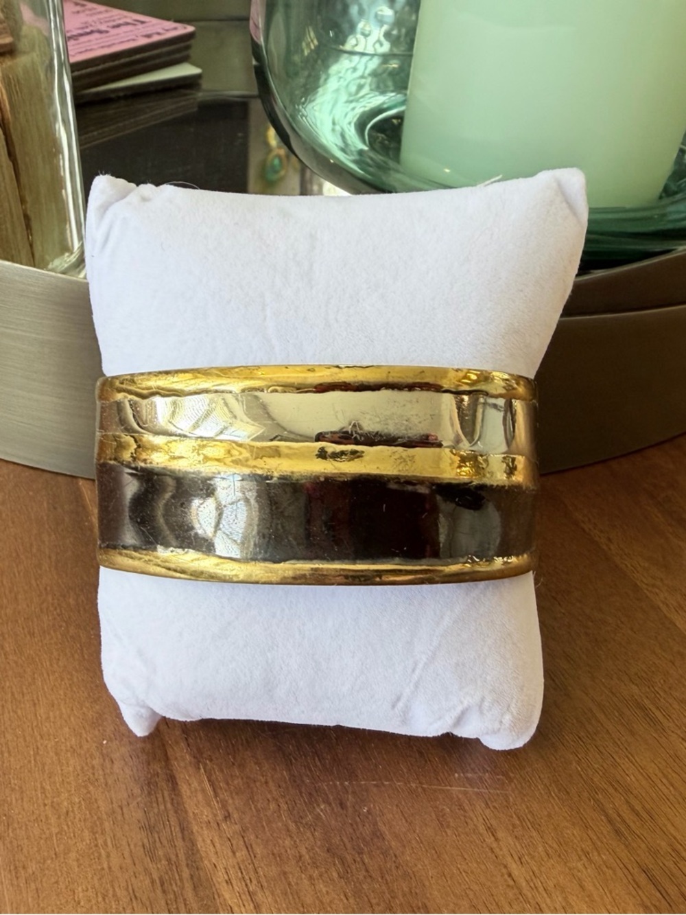 Wide TriTone Metal Cuff Bracelet - Gold, Black & Silver - Picture 5 of 6